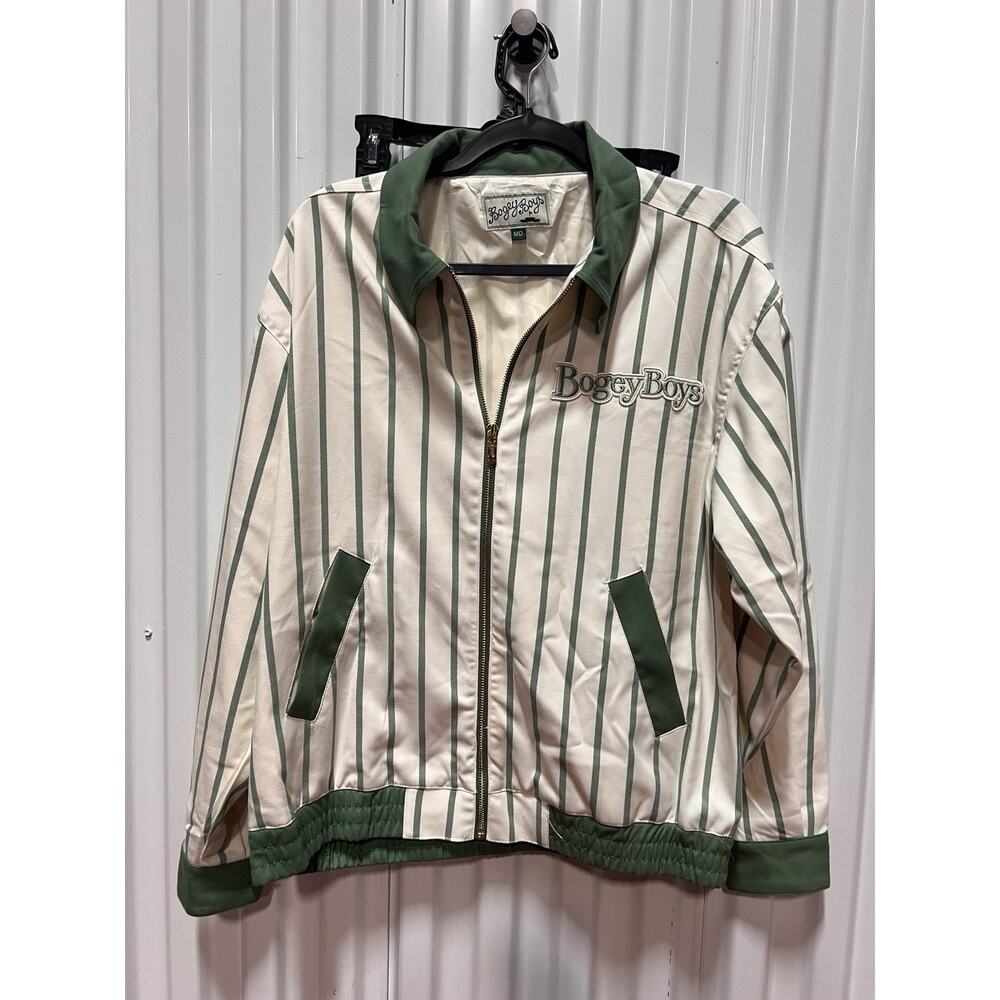 Bogey Boys Jacket Mens M White Green Pin Stripes Golf Casual